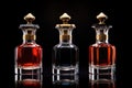 collection of three contrasting perfumes bottles