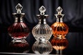 collection of three contrasting perfumes bottles