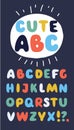 Collection of three funny alphabets and set of numbers. Cute colorful english font, hand drawn typeface. Vector illustration Royalty Free Stock Photo