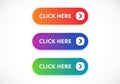 Collection of three gradient colored click here buttons with arrow icons Royalty Free Stock Photo