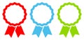 Set Of Three Graphic Award Badges Frame Red Blue Green