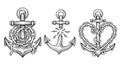 Nautical Anchor Trio: Intricate Chains and Broken Symbolism Royalty Free Stock Photo