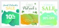 Collection of three Saint Patricks Day sale banners, abstract green templates for business