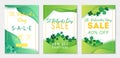 Collection of three sale banner templates to St Patricks Day. Paper cut style, green backgrounds