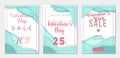 Collection of three sale banner templates to Valentine`s Day. Paper cut style. Blue backgrounds