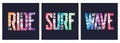 Collection of three vector graphic t-shirt designs, typography, prints on the topic of sufing Royalty Free Stock Photo