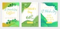 Collection of three vouchers to St Patricks Day. Green paper cut style with clovers Royalty Free Stock Photo