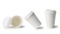 Three paper coffee cups in different positions Royalty Free Stock Photo