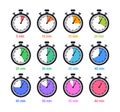 Collection timers and stopwatchs. 5,10,15,20,25,30,35,40,45,50,55,60 minutes Royalty Free Stock Photo