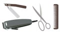 Collection of tools and accessories for hairdressing and hairdressing, barber shop set