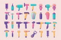 Collection of tools in bright colors arranged in rows on a clean pastel background Royalty Free Stock Photo