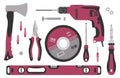 Set of tools for construction and repair in flat style. Vector illustration