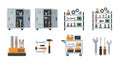 Collection of tools and toolboxes for various tasks Royalty Free Stock Photo