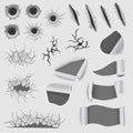 Collection of torn edges of a hole lacerated ragged paper edge and crack realistic 3d style vector illustration.