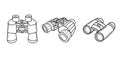 Collection of tourist binoculars. long-range vision device, optical image amplifier device. An optical device .Vector