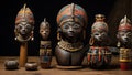 Collection of traditional African artifacts with brass Ashanti dolls Royalty Free Stock Photo