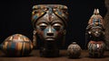 Collection of traditional African artifacts with brass Ashanti dolls Royalty Free Stock Photo