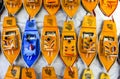 A collection of traditional boat toys in a merchandise booth at a festival in Bandung City, West Java.