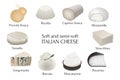 Collection of traditional Italian cheese. Colorful hand drawn illustration on white background Royalty Free Stock Photo