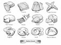 Collection of traditional Italian types of bread. Hand drawn sketch in doodle style