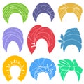 Collection. Traditional national headdress, turban. Knitted scarf. Logo, symbol, scheme. Graphic image. Set of vector