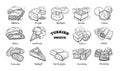 Collection of traditional Turkish desserts. Hand drawn sketch in doodle style