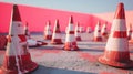 A collection of traffic cones placed on the surface of a road Royalty Free Stock Photo