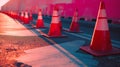 A collection of traffic cones placed on the surface of a road Royalty Free Stock Photo