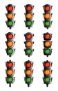 Collection with traffic lights with red, yellow and green colors. Flat vector illustrations isolated on white background Royalty Free Stock Photo