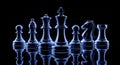 Blue Glass Chess Pieces Arranged on a Reflective Surface king queen Royalty Free Stock Photo