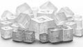A collection of translucent geometric sugar cubes is arranged in various sizes Royalty Free Stock Photo