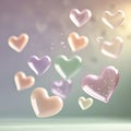 Assortment of translucent heart-shaped objects floating with bubbles Keywords: heart, shape, love, romance Royalty Free Stock Photo