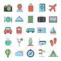 Collection travel flat icon set on white background.