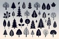 Stylized tree silhouettes in a variety of shapes and sizes against a gradient background Royalty Free Stock Photo