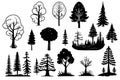 collection trees. Ink sketches set isolated on white background. Hand drawn vector illustration
