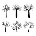 Collection of trees silhouettes, Isolated naked trees set on white background.