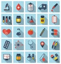 Collection trendy flat medical icons with long shadow Royalty Free Stock Photo