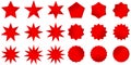 Collection of trendy retro stars shapes. Sunburst design elements set. Bursting rays clip art. Red sparkles. Royalty Free Stock Photo