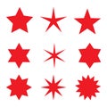 Collection of trendy retro stars shapes. Sunburst design elements set. Bursting rays clip art. Red sparkles. Best for sale sticker Royalty Free Stock Photo