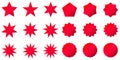 Collection of trendy retro stars shapes. Sunburst design elements set. Bursting rays clip art. Red sparkles. Royalty Free Stock Photo