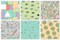 Collection of trendy seamless colorful patterns with creative geometric shapes. Vibrant design, fashion retro style 80 - Royalty Free Stock Photo