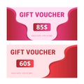 Collection of trendy Valentine day vouchers with gradient pink and red wavy elements