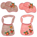 Collection of trendy wattled woman hats and bags