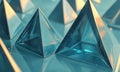 collection triangular glass sculptures, varying in size and shape, is arranged in grid-like pattern on