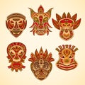 Collection of Tribal mask. Retro hand drawn