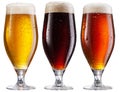 Collection of tulip beer glasses and different beer types isolated on white background. File contains clipping paths