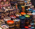 Collection of turkish ceramics on sale at the Grand Bazaar in Istanbul, Turkey. Turkish colorful ornamental ceramic souvenir