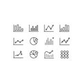 Collection of twelve black and white line art icons representing various data charts Royalty Free Stock Photo