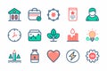 A collection of twelve colorful vector icons