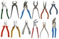 Collection of twelve different pliers Royalty Free Stock Photo